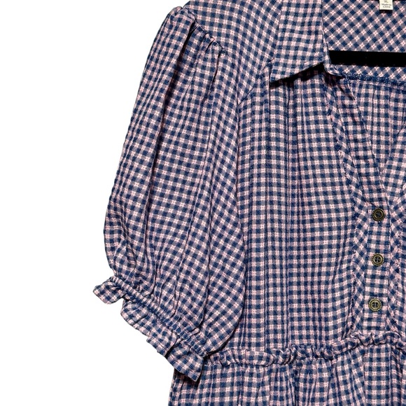 Umgee Gingham Pink and Blue Plaid Ruffled Babydoll Puff Sleeve Cotton Dress XL - Picture 5 of 10
